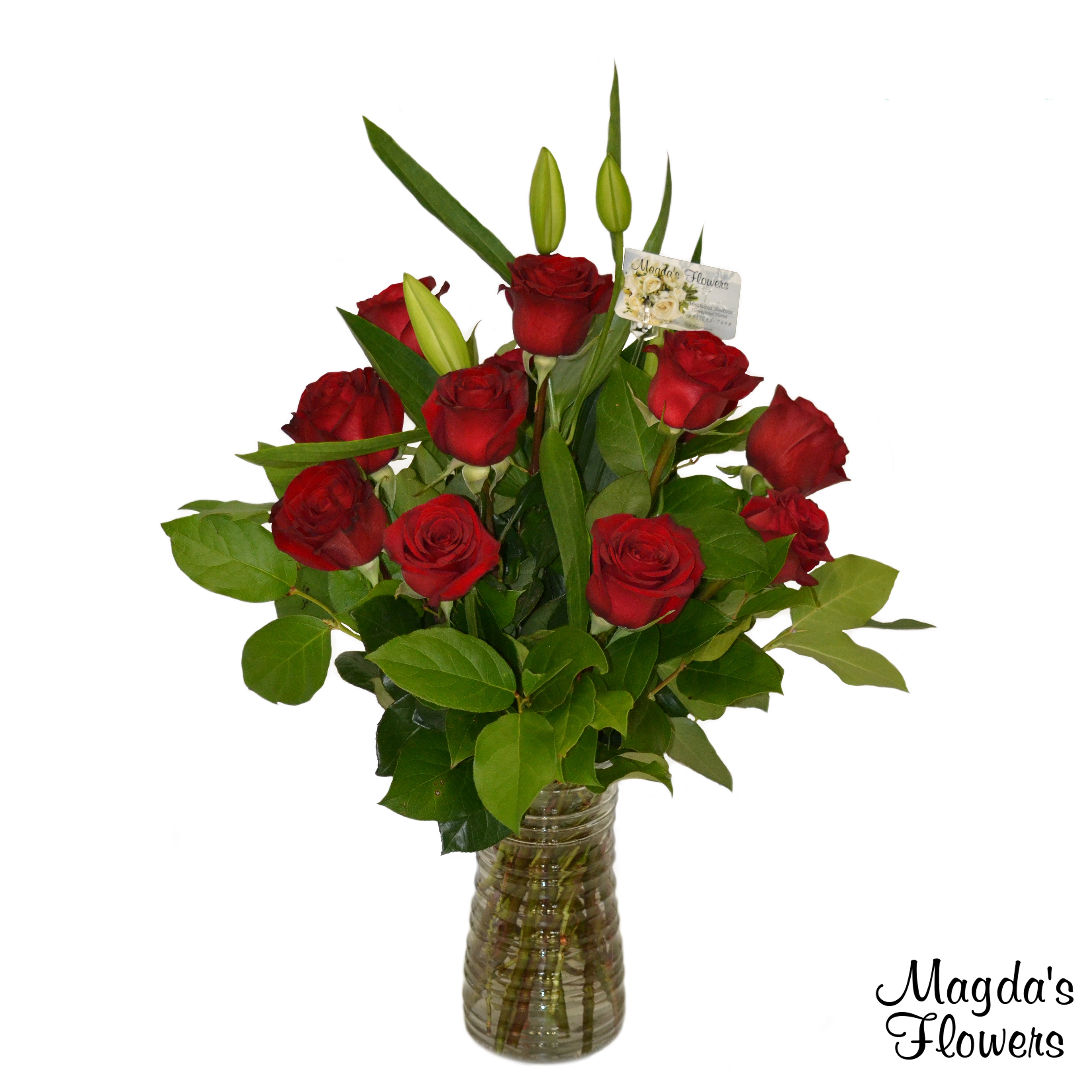 Dozen Red Roses in Clear Vase - Order Flowers Online - Salinas Florist, Local Delivery - Magda's Flowers