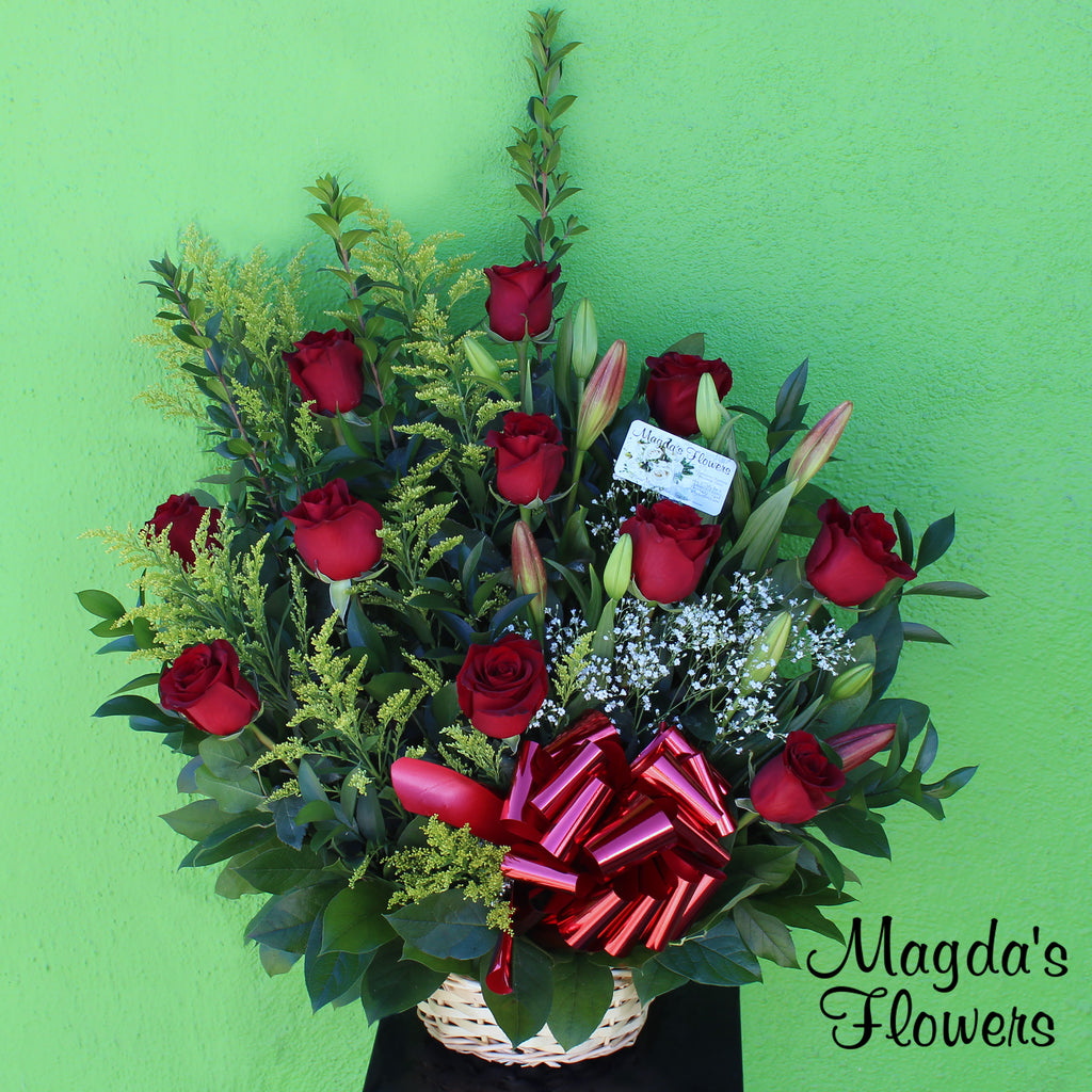 My Lady - A romantic gift like this one is always appreciated. This eye-captivating display of roses and lilies will make a beautiful and lasting impression.