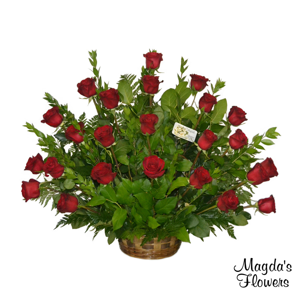 Red rose floral basket - Magdas Flowers Salinas - Local Deliveries.