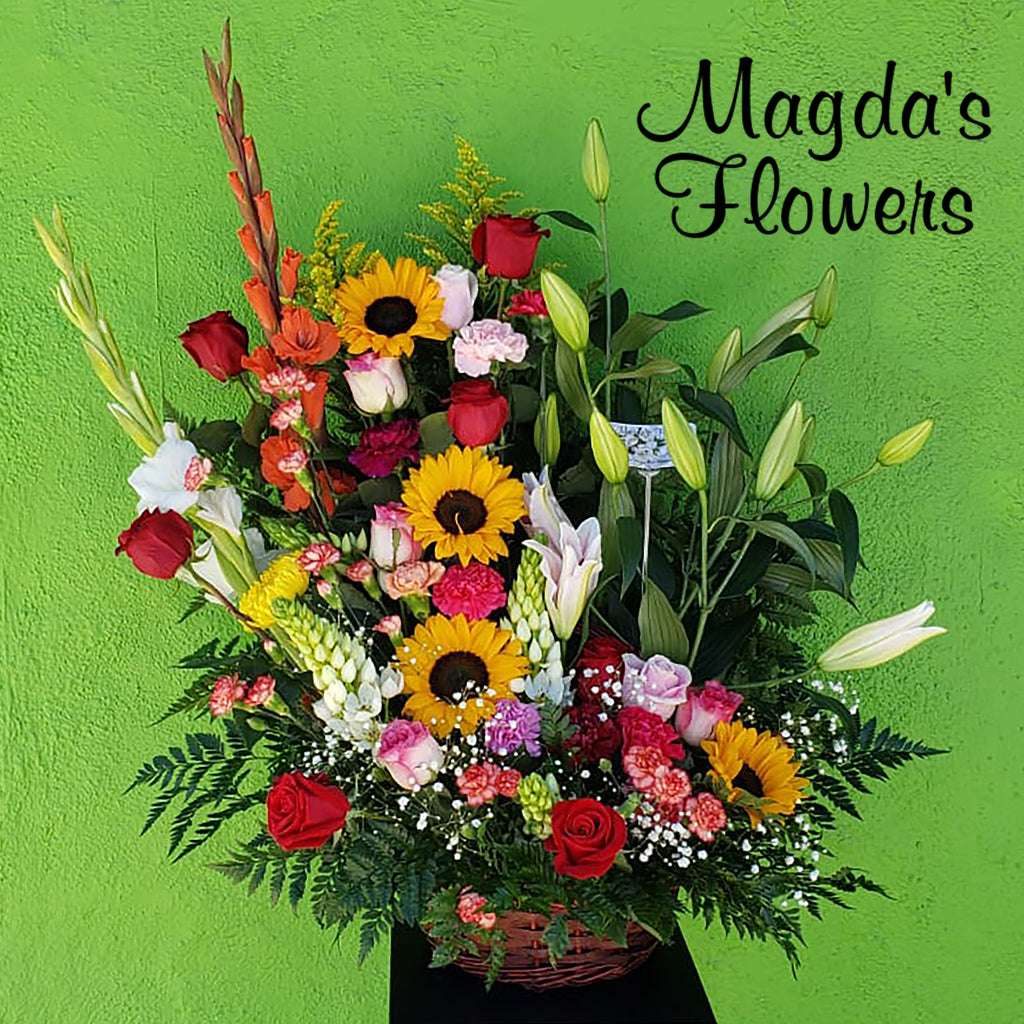 colorful gladiolas, roses, sunflowers, stargazer lilies, carnations, mums and more! Magdas Flowers, Salinas California.