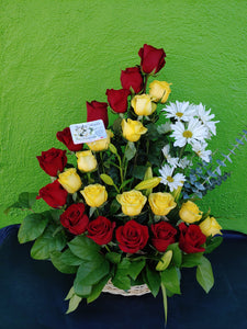 V9 -  Grand Staircase Red and Yellow Rose Basket