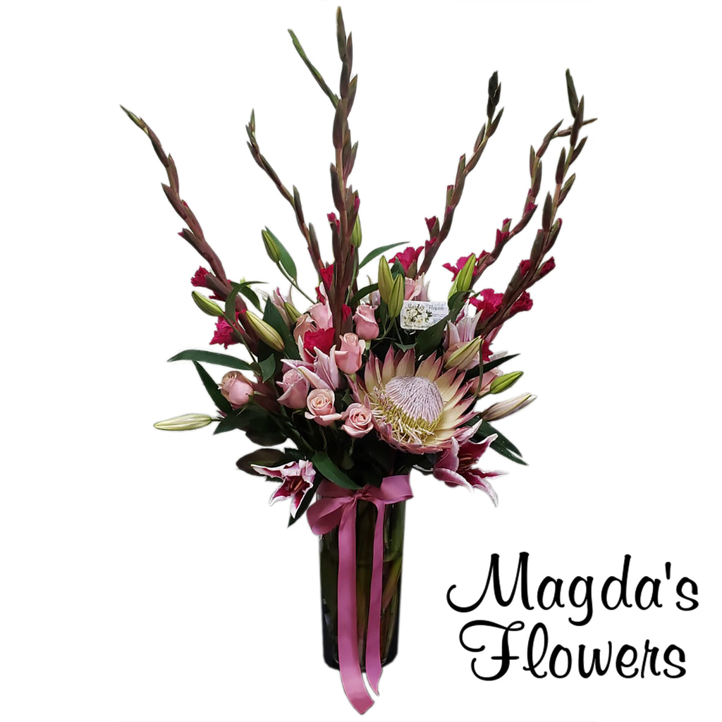 Gradiolas, King Protea, Pink Roses - Magdas Flowers - Florist in Salinas